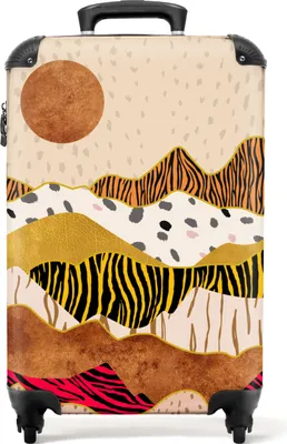 Produktbild von NoBoringSuitcases.com® Koffer Handgepäck Trolley Rollkoffer Kleine Reisekoffer mit 4 Rollen - Tiger Druck - Pastell - Gold - Druck - Tiger - Abstrakt - Cabin Size < 55x40x23 cm & 55x40x20 cm - Fotokoffer - Kabinenkoffer - BoardgepäckHandgepäck Koffer 55x35x20 cm, 36L,