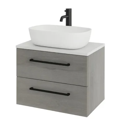Produktbild von Waschtisch mit Unterschrank ONE 2 große Schubladen Grau 80x50x46 hängend Badmöbel Badezimmer Badezimmermöbel Waschbeckenschrank