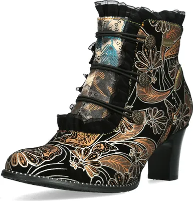 Produktbild von Laura Vita Damen Stiefelette Leder Blumenmuster Rüschen und Knöpfe Elcodieo 224, Größe:38 EU, Farbe:Braun
