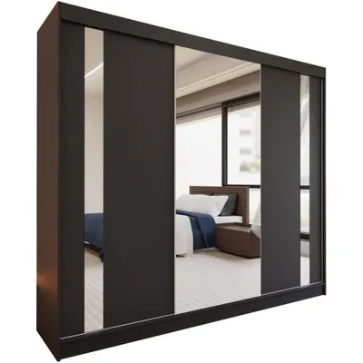 Image de BEAUTYSOFA armoire avec portes coulissantes GAJA 240 cm - armoire avec tiroirs et miroir (noir)