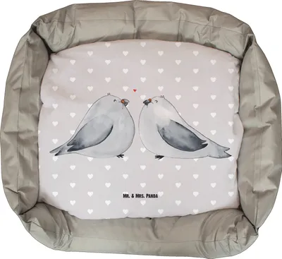 Produktbild von Mr. & Mrs. Panda Hundekissen Turteltauben Liebe - Grau Pastell - Geschenk, Geburtstag, Dankeschön, Weihnachten, Hochzeit, Partner, Freundin, Hochzeitstag, Hund, Nikolaus
