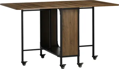 Produktbild von Klappbarer Beistelltisch aus Holz mit 2 klappbaren Flächen, 130x80x74 cm, Braun - Mobiler Klapptisch für Küche, Balkon und Garten