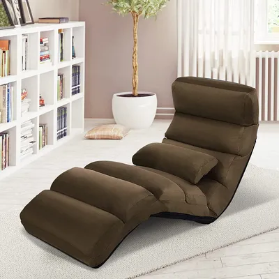 Produktbild von Relaxliege 5-Fach einstellbar, Bodenstuhl faltbar mit Kissen, Liegesessel mit Schlaffunktion, bis 120kg belastbar, Relaxsessel (Braun)