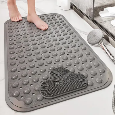 Image de Tapis de douche antidérapant, 120x80 cm, en TPE, couleur grise, avec massage des pieds et ventouses