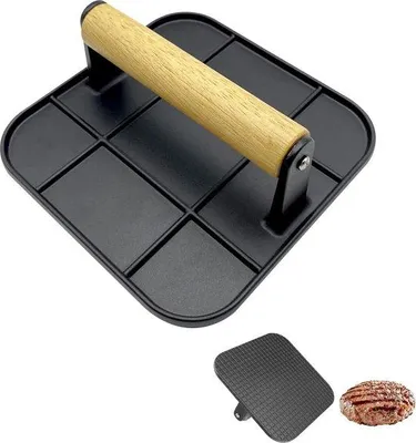 Immagine prodotto di Pressa per hamburger quadrata con manico in legno resistente al calore