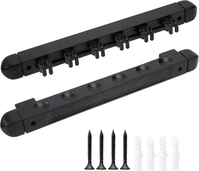 Produktbild von Wandhalterung aus Holz für 6 Billardqueues – Schwarzer Queuehalter für Pool und Snooker