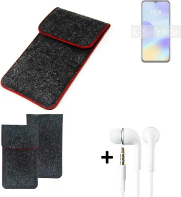 Produktbild von K-S-Trade Handy Schutz Hülle kompatibel mit Meizu M10 Schutzhülle Handyhülle Filztasche Pouch Tasche Case Sleeve Filzhülle dunkelgrau roter Rand +