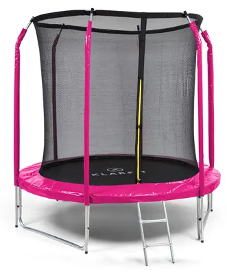 Produktbild von Klarfit Kinder Trampolin Indoor/Outdoor, Kleines Trampolin für Kinder, Kindertrampolin Rutschfest, Trampolin mit Leiter, Randabdeckung und Sicherheitsnetz, UV-Beständiges Trampolin Klein, 250cm