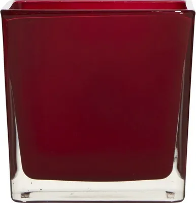 Produktbild von Teelichthalter, Dekoglas Vase WÜRFEL CUBE RED H. 10cm 10x10cm rot Hakbijl