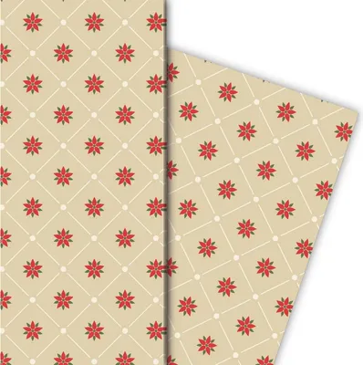 Produktbild von Edles grafisches Weihnachts Geschenkpapier mit Weihnachtsstern, beige - G8123, 32 x 48cm