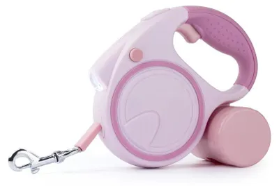 Image de Laisse pour chien, éclairage LED, mécanisme de rétraction automatique, rose