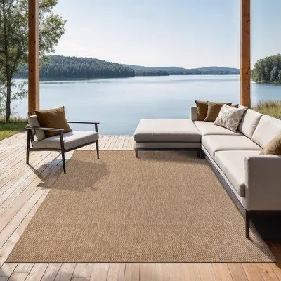 Productafbeelding van Unyqoos® vloerkleed Mistra – robuust buitenkleed van polypropyleen, weerbestendig en gemakkelijk te onderhouden, geschikt voor balkon, terras, keuken en serre, kleur: naturel, afmetingen: 300 x 400 cm