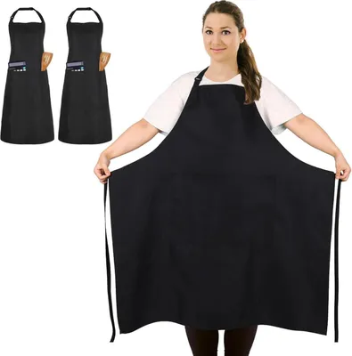 Produktbild von FunChaos Schwarze Übergröße Kochschürze 2 Stück 100% Polyester Unisex mit Taschen