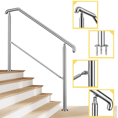 Produktbild von AICA 162x102cm Edelstahl-Treppengeländer, Eingangshandlauf, Verstellbar Geländer für 4-5 Stufen, Silber