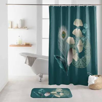 Image de Rideau de Douche avec Crochets 180 x 200 cm Ginkoblue - Polyester Imprimé