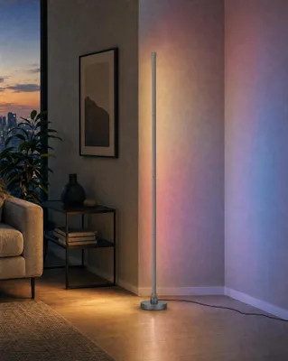 Produktbild von LED Ecklampe Stehlampe 147,5 cm RGB & Warmweiß mit Soundsensor & Fernbedienung - Farbe: Grau