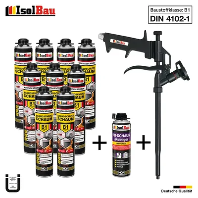 Isolbau Brandschutzschaum-Set B1 - Inkl. 15x Brandschutzschaum (750 ml) & 2x Reiniger (500 ml)
