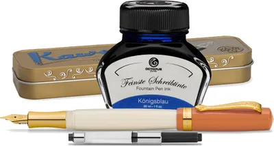 Produktbild von Kaweco Student Füllfederhalter mit 30 ml Füllfederhaltertinte, Konverter und Metalletui aus den 70er Jahren, blau