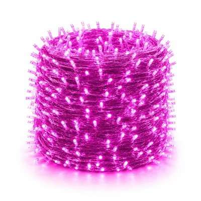 Obrázek produktu pro 100M 2000LEDs, 8 světelných režimů, LED vánoční pohádková světla, pohádková světla elektřina průhledný kabel, vnitřní dekorace světlo, párty osvětlení, růžová barva