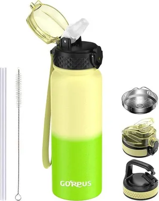 Produktbild von Famanu Wasserflasche 600 ml mit Strohhalm - Isolierte und auslaufsichere Thermosflasche für Sport und Outdoor