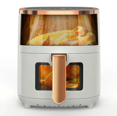 Obrázek produktu pro Horkovzdušná fritéza – 6 l – 1800 W – 80–200 °C – průhledové okénko – 8 programů – digitální displej – bílá