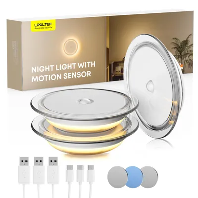 Nachtlampe mit Bewegungsmelder, 3 Stück, wiederaufladbar, warmweiß