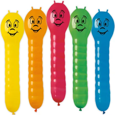 Produktbild von 5 Raupen-Luftballons bunt sortiert, H: 70 cm / 28 inch