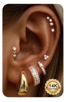 Produktbild von 7 Paar Ohrringe Damen Gold Silber Chirurgenstahl Creolen Ohrstecker für Mehrfachpiercing