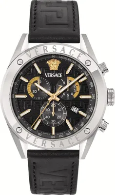 Produktbild von Versace VEKJA0225 Athletics Chrono silber schwarz Leder Herren Uhr NEU
