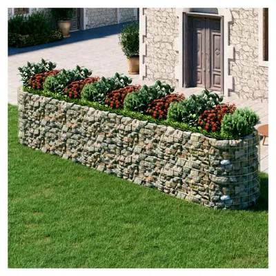 Produktbild von Gabionen-Hochbeet aus verzinktem Eisen, stabil und wetterfest, 300 x 100 x 100 cm, Pflanzkübel für Garten und Terrasse, Silber