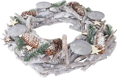 Immagine prodotto di Corona d'Avvento XXL rotonda, decorazione natalizia da tavolo, legno Ø 48cm bianco-grigio ~ senza candele