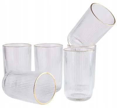 Zdjęcie produktu dla 6X Szklanka Ryflowana 400Ml Zestaw Szklanek Złoty Rant Do Soku