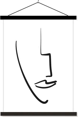 Produktbild von MuchoWow® Textilposter Frau - Gesicht - Schwarz - Weiß 60x80 cm mit schwarzem Rahmen - Plakathalter