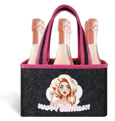 Produktbild von Flaschenträger 6 Flaschen Filz Rosa 24x15x15cm mit Trennwänden