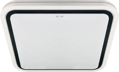 A square-shaped LED ceiling light with a white frame and a black border around the frosted glass diffuser.