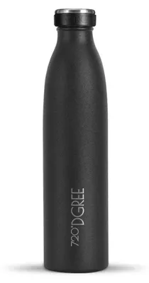 A black insulated water bottle is shown against a white background.