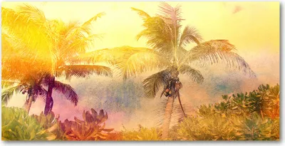 Produktbild von Tulup® Glas-Bild - 100x50 -Wandkunst - Wandbild hinter gehärtetem Sicherheitsglas  - Landschaften - Bunte Palmen - Gelb