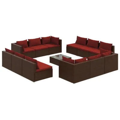 Produktbild von 13-tlg. Garten-Lounge-Set mit Kissen Poly Rattan Braun