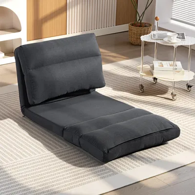 Produktbild von SUGIFT Bodensessel klappbar Schlaffunktion Metallrahmen, Bodensofa 6-stufig verstellbar Leinenoptik, Dunkelgrau | 70x72x56 cm | bis 120 kg | 7,8 kg