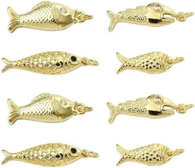Produktbild von Charm, vergoldet – Hängeanhänger mit mikrogefassten kubischen Zirkonia – Charms zum Schmuckherstellung – 8 Stück – Ideal für Ketten/Ohrringe – Inklusive Karabinerverschlüsse – Charm