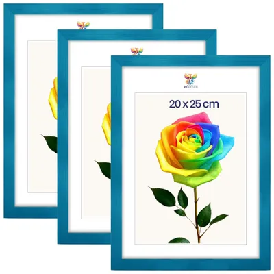 Obrázok produktu pre MG Design, sada 3 kusov rámov na obrázky, tyrkysová farba, 20x25 cm - rámy z prírodného dreva s akrylovým sklom, vhodné na zavesenie aj na postavenie (vertikálne aj horizontálne)