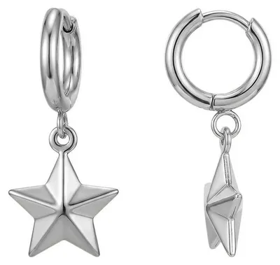 Produktbild von Klappcreolen mit Stern: Edelstahl Ohrringe in Silber oder Gold Silber