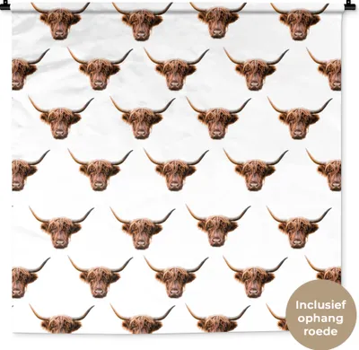 Produktbild von MuchoWow® Wandteppich Wandbehang Muster - Schottisches Hochlandrind - Tiere 150x150 cm Tapisserie Dekoration Wandtuch - Wohnaccessoires - Modernes
