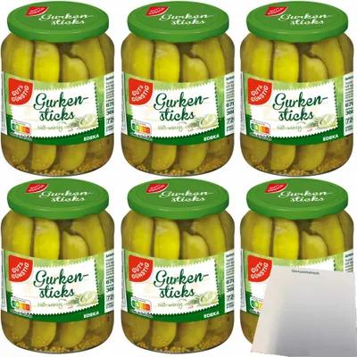 Produktbild von Gut & Günstig Gurken-Sticks süß-würzig 6er Pack (6x360g Glas) + usy Block