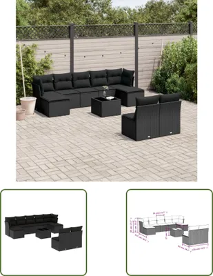 Produktbild von The Living Store 10-tlg. Garten-Sofagarnitur mit Kissen Schwarz Poly Rattan