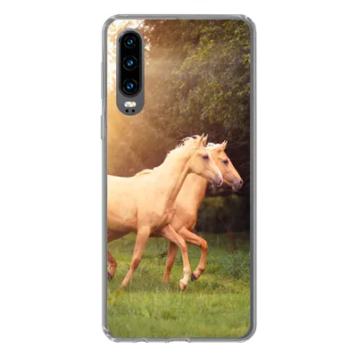 Produktbild von MuchoWow® Handyhülle Schutzhülle Hülle für Huawei P30 Pferde - Wald - Sonne Silikon Softcase Handy Hülle - Kartenbesitzer