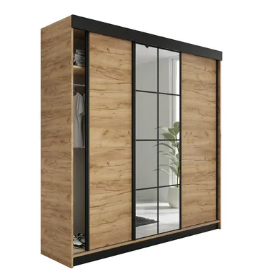 Obrázek produktu pro KIER FURNITURE Posuvná Skříň Se Zrcadlem, Craft Oak Gold - 200x205x59cm