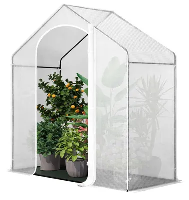 Produktbild von Gartenfoliengewächshaus - Foliengewächshaus - 200 x 80 x 200 cm - Weiß - Folienabdeckung - Tür - Fenster - Für Gemüse