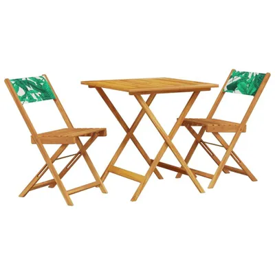 Produktbild von 3-tlg. Bistro-Set Blattmuster Stoff und Massivholz
