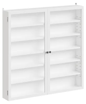 SoBuy Wandvitrine FSB113-H-W mit Glastüren und LED-Beleuchtung, weißes Displayregal